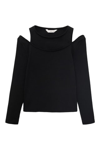 T-shirt maille côtelée à découpe - Noir