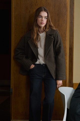 Manteau à carreaux en laine - Marron