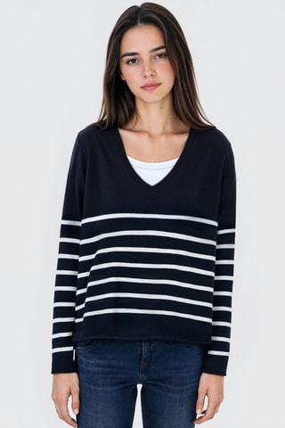 Pull-over en maille à rayures - Bleu marine