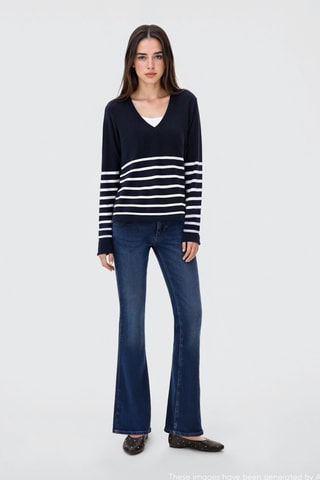 Pull-over en maille à rayures - Bleu marine