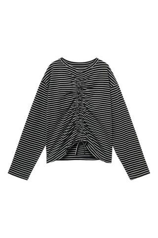 T-shirt à rayures froncé - Noir