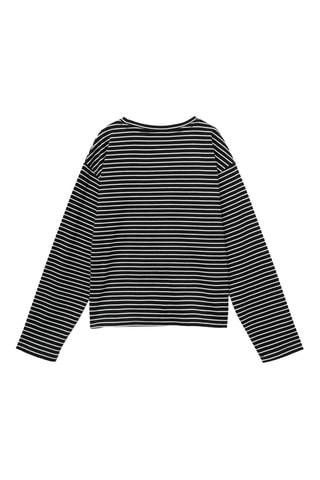 T-shirt à rayures froncé - Noir