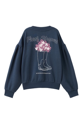 Sweat brodé et imprimé - Bleu marine