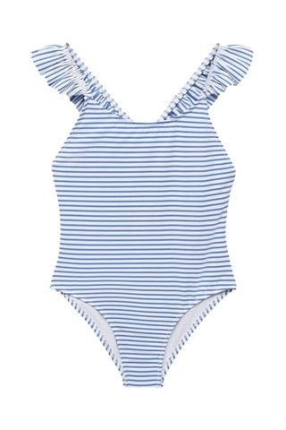 Maillot de bain à rayures et volants - Bleu