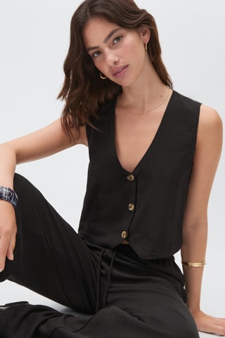 Gilet lin boutons - Noir