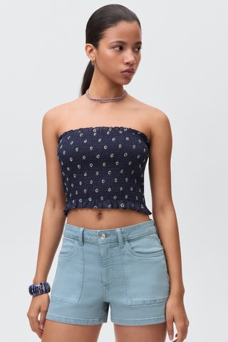 Short en jean droit - Bleu