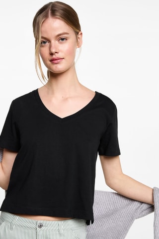 T-shirt col en V - Noir