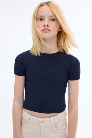 T-shirt maille côtelée - Bleu marine