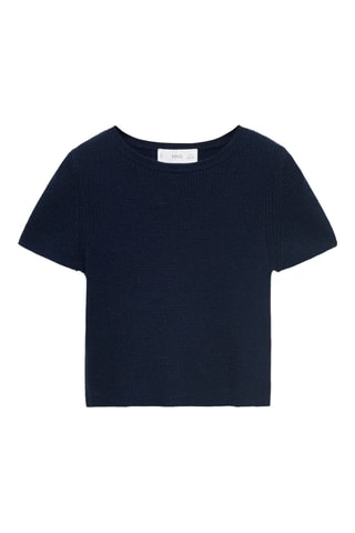 T-shirt maille côtelée - Bleu marine