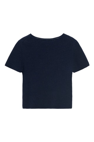 T-shirt maille côtelée - Bleu marine