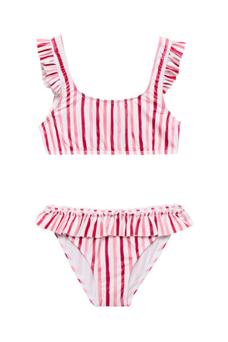 Bikini rayures volant - Rouge
