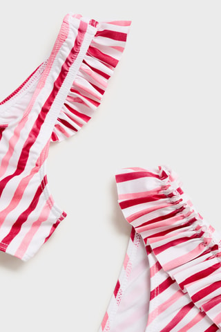 Bikini rayures volant - Rouge