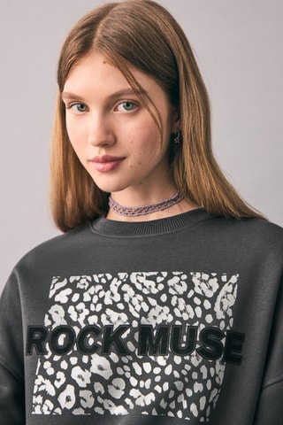 Sweat-shirt coton imprimé - Anthracite