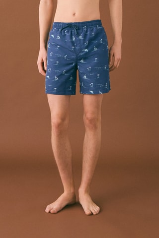 Maillot de bain imprimé palmiers - Bleu