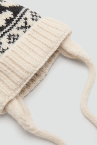 Bonnet en maille à pompon - Beige