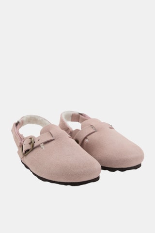 Sabots cuir doublure imitation mouton retourné - Rose