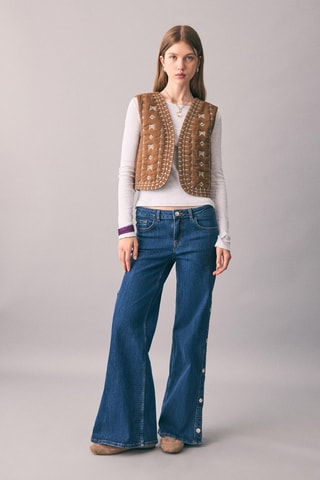 Gilet matelassé brodé - Marron