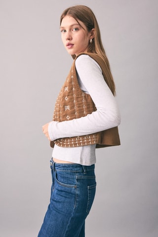 Gilet matelassé brodé - Marron