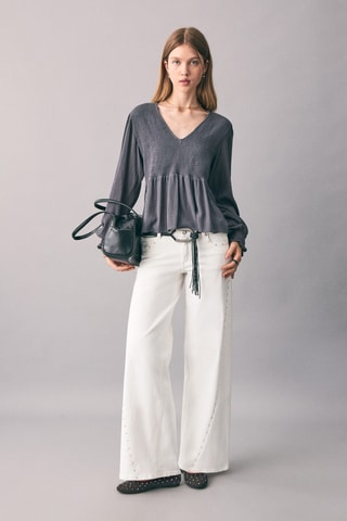 Jean taille basse à clous - Blanc
