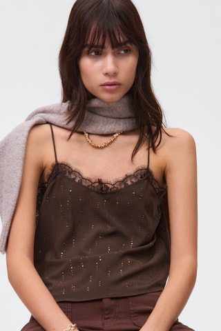 Top lingerie avec perles - Marron