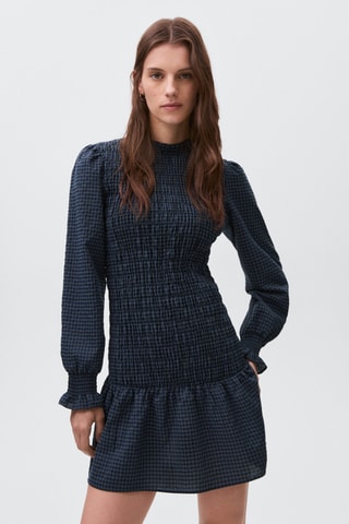 Robe à carreaux froncée - Noir