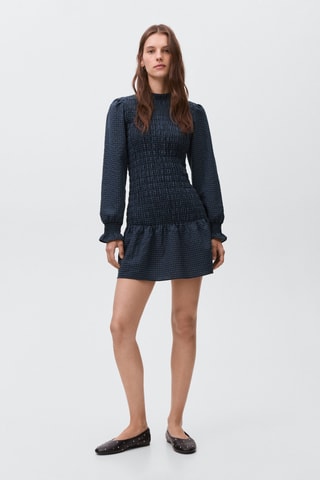 Robe à carreaux froncée - Noir