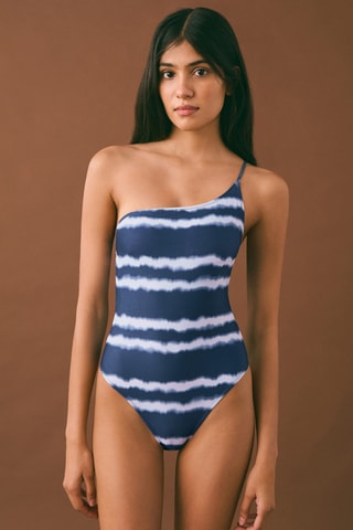 Maillot de bain asymétrique tie-dye - Bleu marine