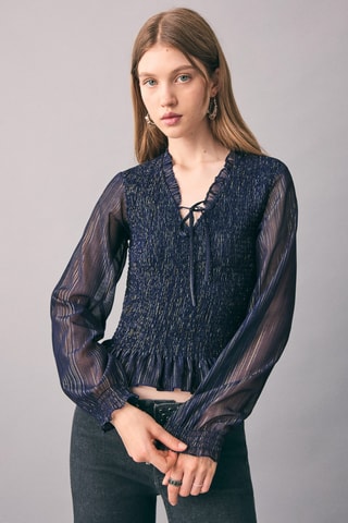 Blouse froncée rayures - Bleu marine