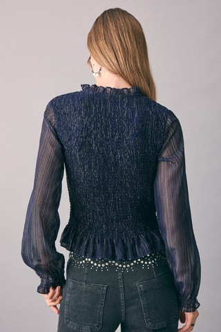 Blouse froncée rayures - Bleu marine