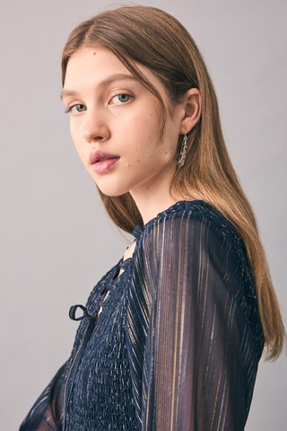 Blouse froncée rayures - Bleu marine