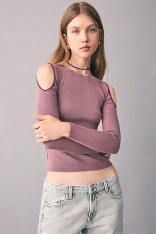 Pull en maille à découpe - Rose clair