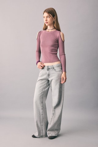 Pull en maille à découpe - Rose clair