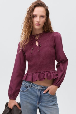 Blouse froncée nœuds - Marron