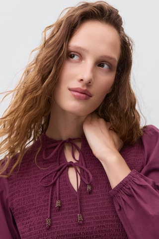 Blouse froncée nœuds - Marron