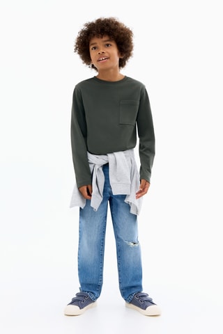 T-shirt manches longues poche - Vert foncé