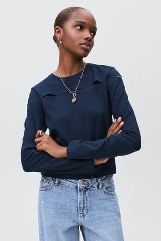 T-shirt coton à découpe - Bleu marine