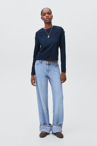 T-shirt coton à découpe - Bleu marine