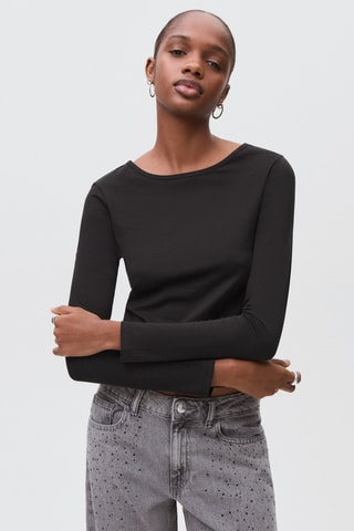 T-shirt ouverture au dos - Noir