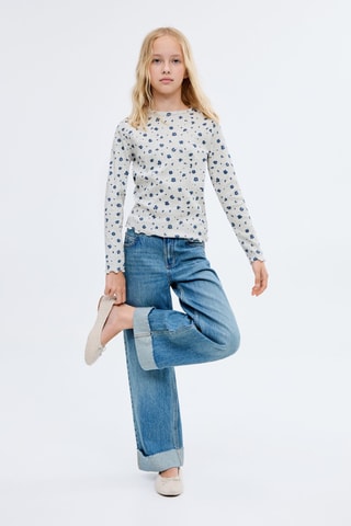 T-shirt imprimé fleuri - Gris clair