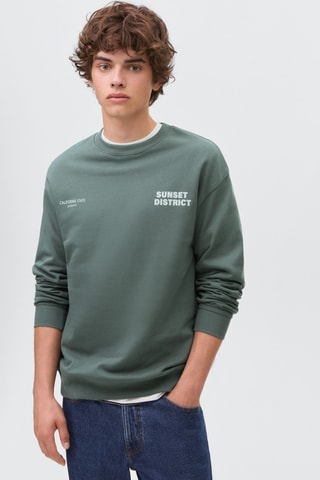 Sweat-shirt coton imprimé combiné - Bleu