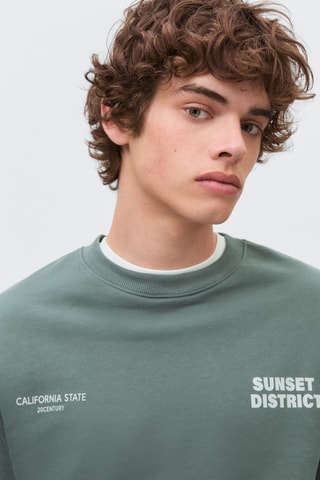 Sweat-shirt coton imprimé combiné - Bleu