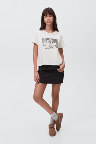 T-shirt coton imprimé cygnes - Blanc