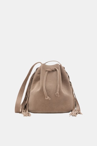 Sac seau cuir à franges - Beige