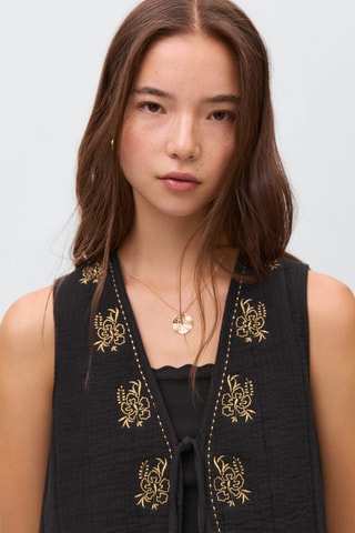 Gilet broderie fleurs - Noir