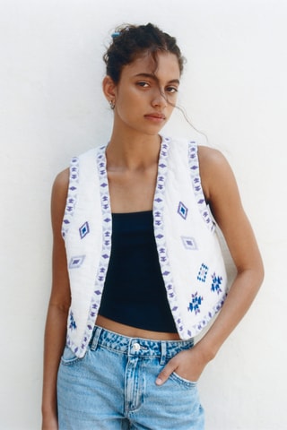 Gilet broderie ethnique - Blanc