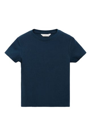 T-shirt coton côtelé - Bleu marine