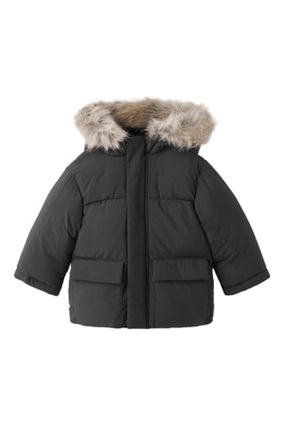 Anorak matelassé capuche imitation fourrure - Noir
