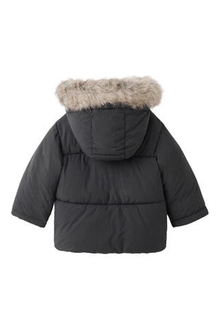 Anorak matelassé capuche imitation fourrure - Noir
