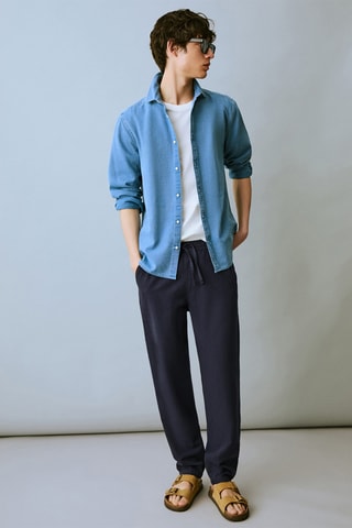 Pantalon lin coton - Bleu marine