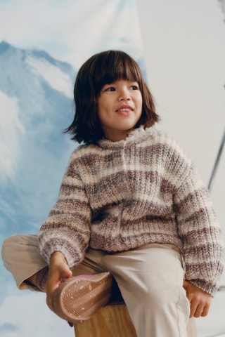 Cardigan jaspé rayé - Rouge foncé